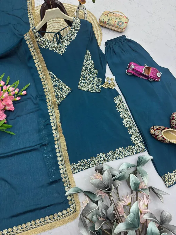DEKEANSHKA®_Designer_Embroidered_Chinon_Silk_Kurta_Palazzo_With_Dupatta_Set
