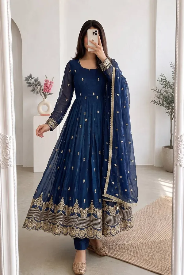 DEKEANSHKA®_Designer_Navy_Blue_Embroidered_&_Sequins_Work_Party_Wear_Gown_With_Dupatta_&_Pant