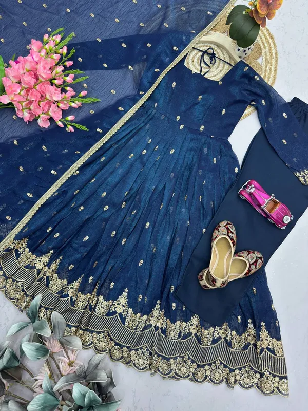 DEKEANSHKA®_Designer_Navy_Blue_Embroidered_&_Sequins_Work_Party_Wear_Gown_With_Dupatta_&_Pant