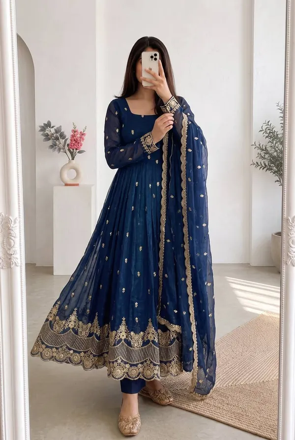 DEKEANSHKA®_Designer_Navy_Blue_Embroidered_&_Sequins_Work_Party_Wear_Gown_With_Dupatta_&_Pant