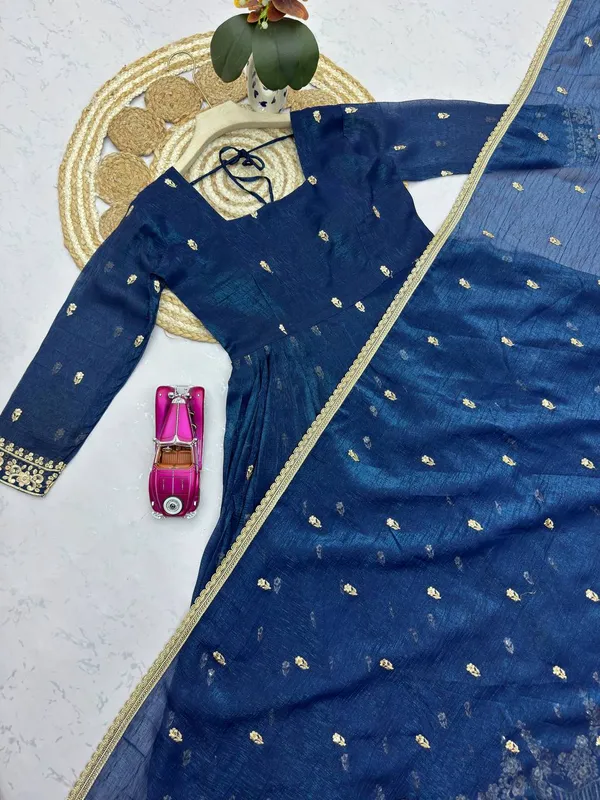 DEKEANSHKA®_Designer_Navy_Blue_Embroidered_&_Sequins_Work_Party_Wear_Gown_With_Dupatta_&_Pant