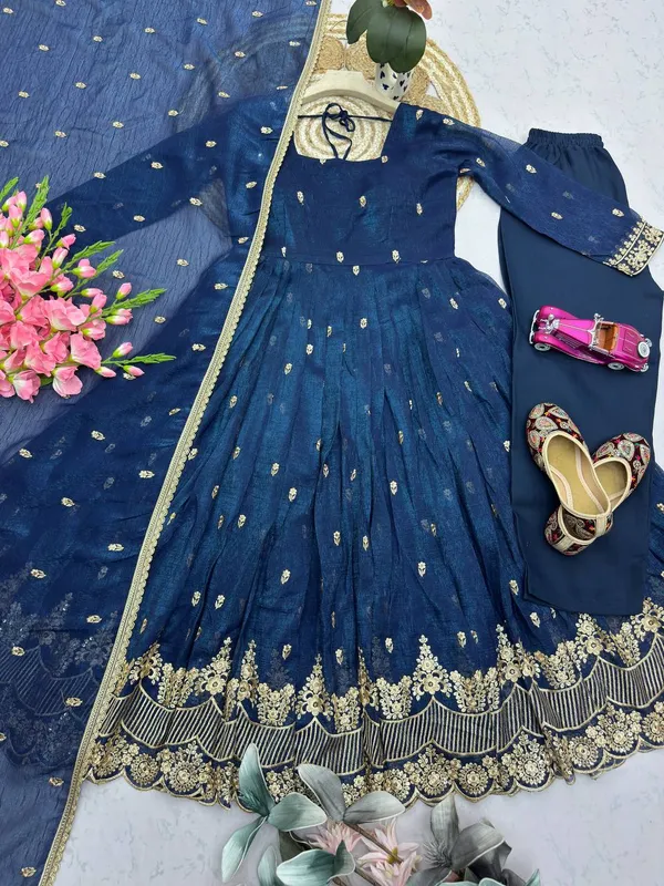 DEKEANSHKA®_Designer_Navy_Blue_Embroidered_&_Sequins_Work_Party_Wear_Gown_With_Dupatta_&_Pant
