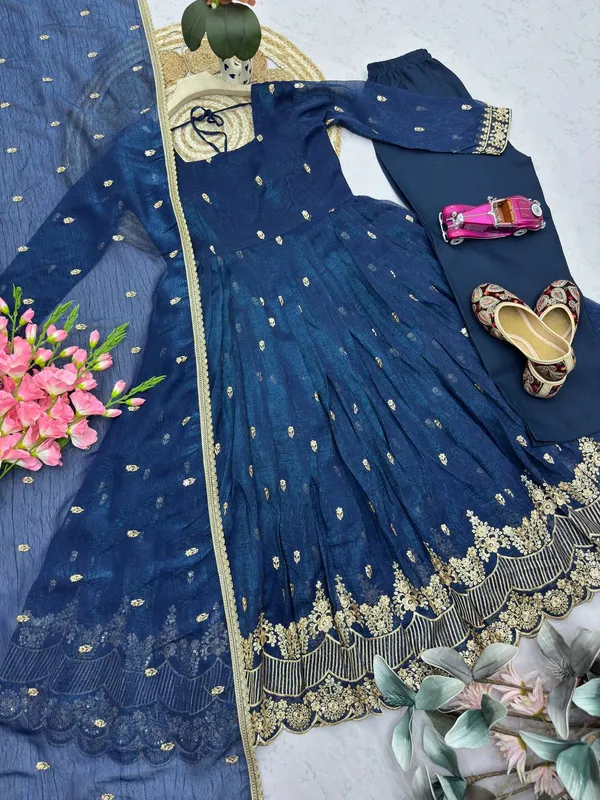 DEKEANSHKA®_Designer_Navy_Blue_Embroidered_&_Sequins_Work_Party_Wear_Gown_With_Dupatta_&_Pant