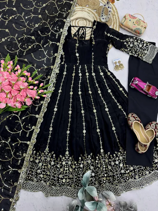 DEKEANSHKA®_Women’s_Designer_Black_Heavy_Fandy_Silk_Embroidered_Party_Wear_Gown_Set_with_Dupatta_&_Pant