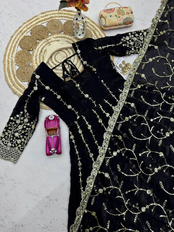 DEKEANSHKA®_Women’s_Designer_Black_Heavy_Fandy_Silk_Embroidered_Party_Wear_Gown_Set_with_Dupatta_&_Pant