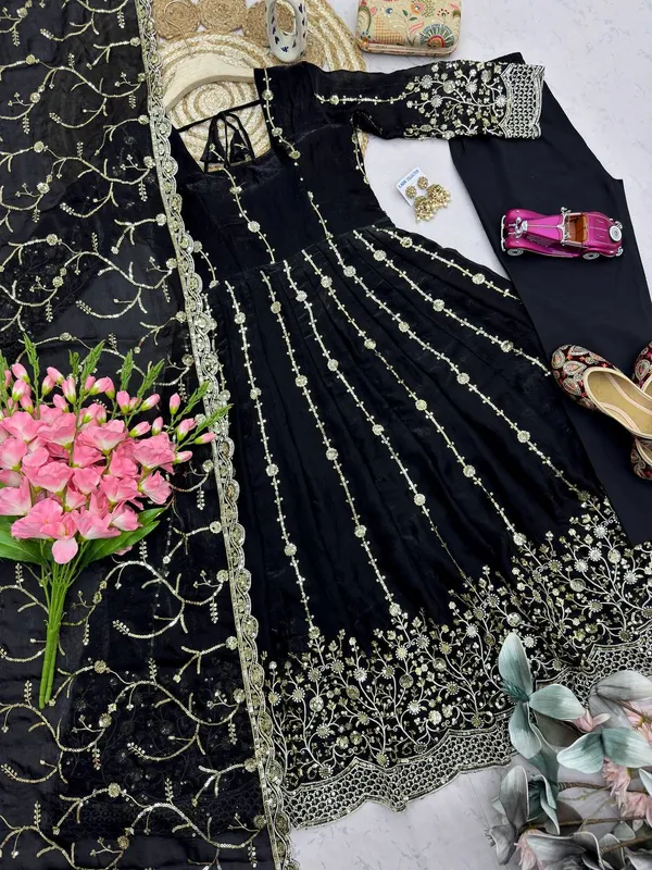 DEKEANSHKA®_Women’s_Designer_Black_Heavy_Fandy_Silk_Embroidered_Party_Wear_Gown_Set_with_Dupatta_&_Pant