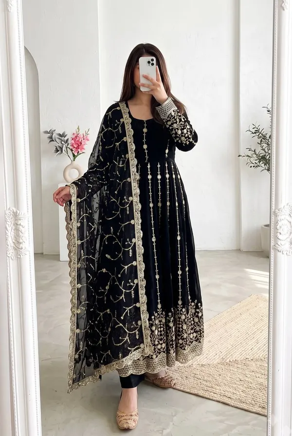 DEKEANSHKA®_Women’s_Designer_Black_Heavy_Fandy_Silk_Embroidered_Party_Wear_Gown_Set_with_Dupatta_&_Pant