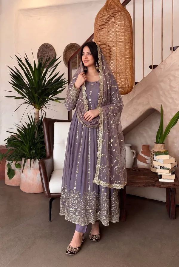 DEKEANSHKA®_Women’s_Designer_Dusty_Lavender_Purple_Embroidered_Party_Wear_Gown_Set_with_Dupatta_&_Pant