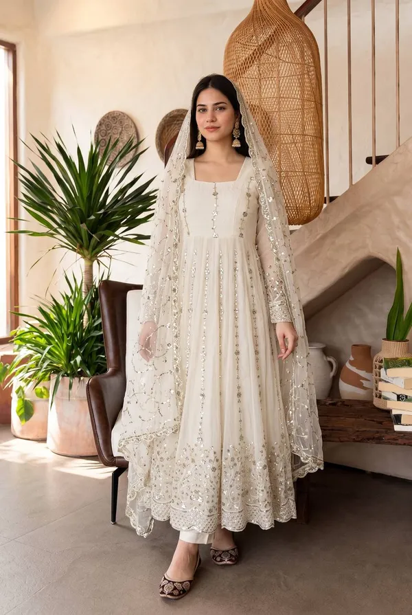 DEKEANSHKA®_Women’s_Designer_Embroidered_Party_Wear_Gown_Set_with_Dupatta_&_Pant_–_Off_White_/_Ivory_White