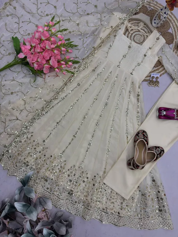 DEKEANSHKA®_Women’s_Designer_Embroidered_Party_Wear_Gown_Set_with_Dupatta_&_Pant_–_Off_White_/_Ivory_White