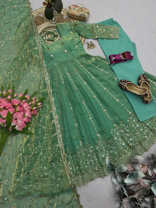 DEKEANSHKA®_Women’s_Designer_Mint_Green_Embroidered_Party_Wear_Gown_Set_with_Dupatta_&_Pant