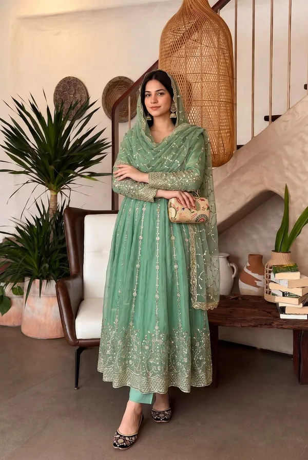 DEKEANSHKA®_Women’s_Designer_Mint_Green_Embroidered_Party_Wear_Gown_Set_with_Dupatta_&_Pant