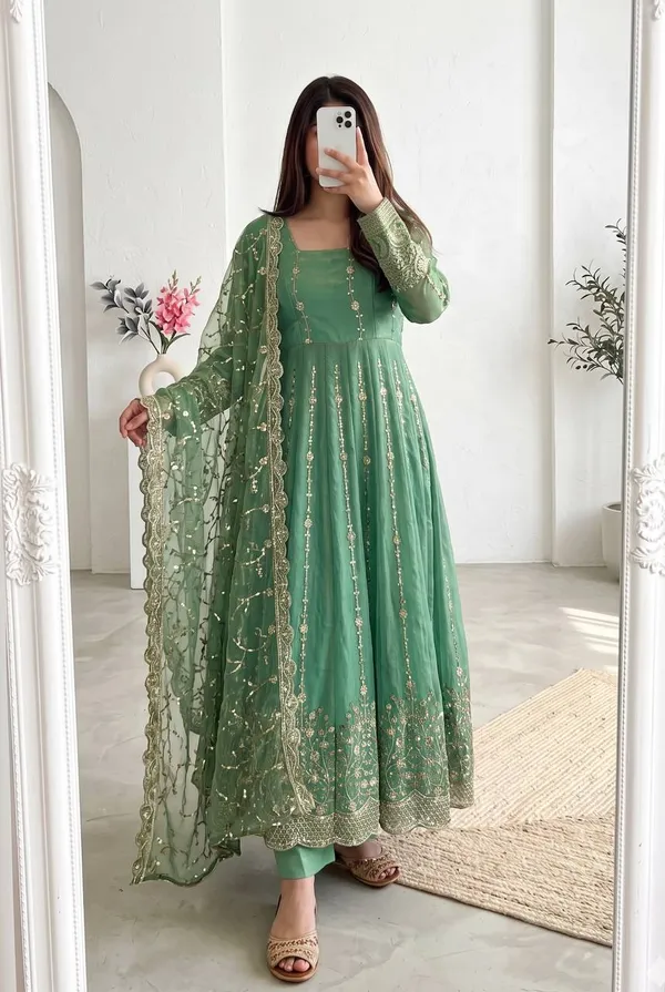 DEKEANSHKA®_Women’s_Designer_Mint_Green_Embroidered_Party_Wear_Gown_Set_with_Dupatta_&_Pant
