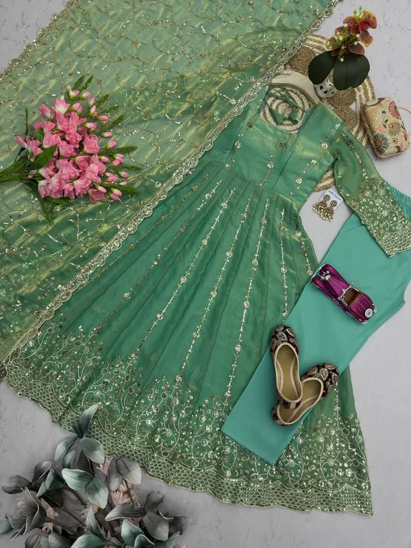 DEKEANSHKA®_Women’s_Designer_Mint_Green_Embroidered_Party_Wear_Gown_Set_with_Dupatta_&_Pant