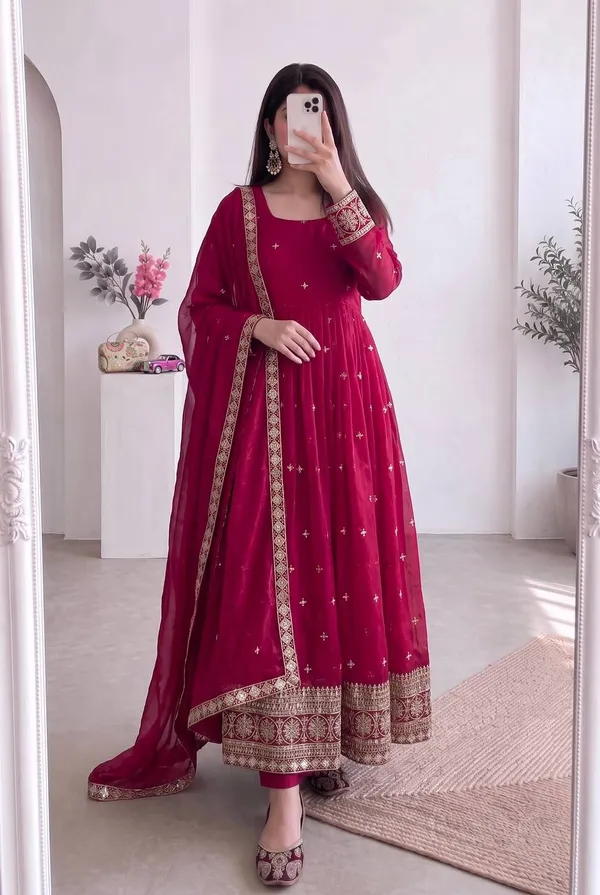DEKEANSHKA®_Women’s_Designer_Party_Wear_Embroidered_Sequins_Work_Full_Stitched_Gown_with_Dupatta_&_Pant_Set