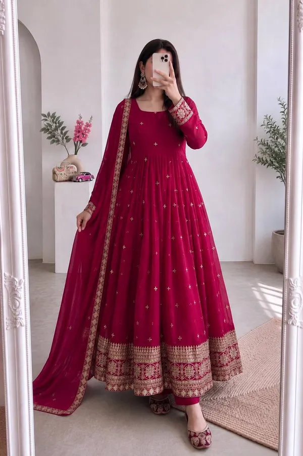 DEKEANSHKA®_Women’s_Designer_Party_Wear_Embroidered_Sequins_Work_Full_Stitched_Gown_with_Dupatta_&_Pant_Set