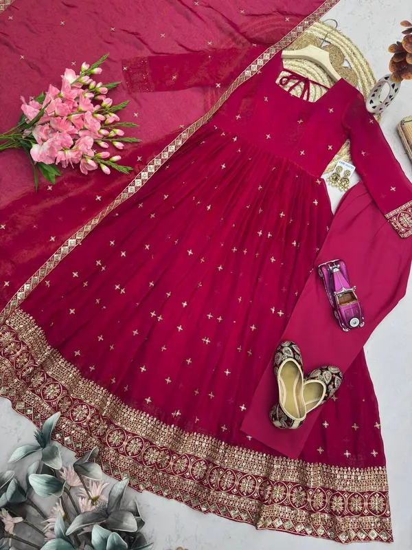 DEKEANSHKA®_Women’s_Designer_Party_Wear_Embroidered_Sequins_Work_Full_Stitched_Gown_with_Dupatta_&_Pant_Set