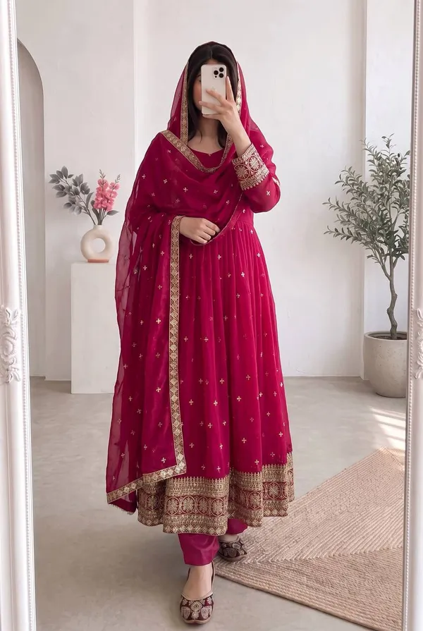 DEKEANSHKA®_Women’s_Designer_Party_Wear_Embroidered_Sequins_Work_Full_Stitched_Gown_with_Dupatta_&_Pant_Set