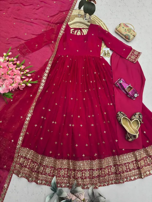 DEKEANSHKA®_Women’s_Designer_Party_Wear_Embroidered_Sequins_Work_Full_Stitched_Gown_with_Dupatta_&_Pant_Set