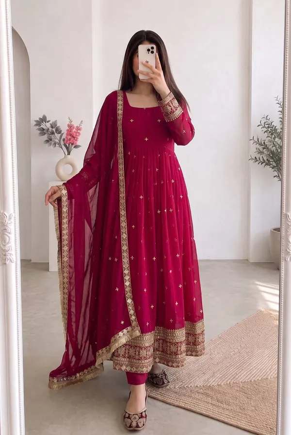 DEKEANSHKA®_Women’s_Designer_Party_Wear_Embroidered_Sequins_Work_Full_Stitched_Gown_with_Dupatta_&_Pant_Set