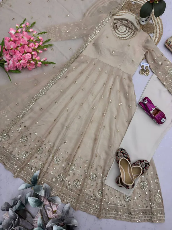 DEKEANSHKA®_Women’s_Designer_Party_Wear_Gown_Set_with_Dupatta_&_Pant_–_Beige