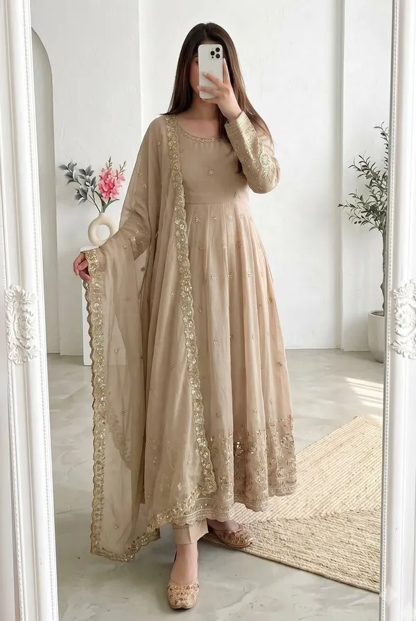 DEKEANSHKA®_Women’s_Designer_Party_Wear_Gown_Set_with_Dupatta_&_Pant_–_Beige