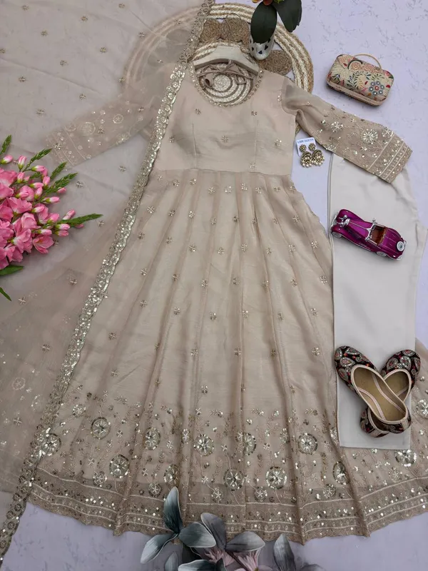 DEKEANSHKA®_Women’s_Designer_Party_Wear_Gown_Set_with_Dupatta_&_Pant_–_Beige