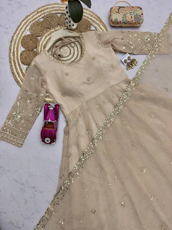 DEKEANSHKA®_Women’s_Designer_Party_Wear_Gown_Set_with_Dupatta_&_Pant_–_Beige