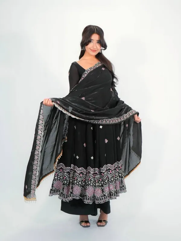 DEKEANSHKA®_Women’s_Designer_Party_Wear_Gown_Set_with_Dupatta_&_Pant_–_Black