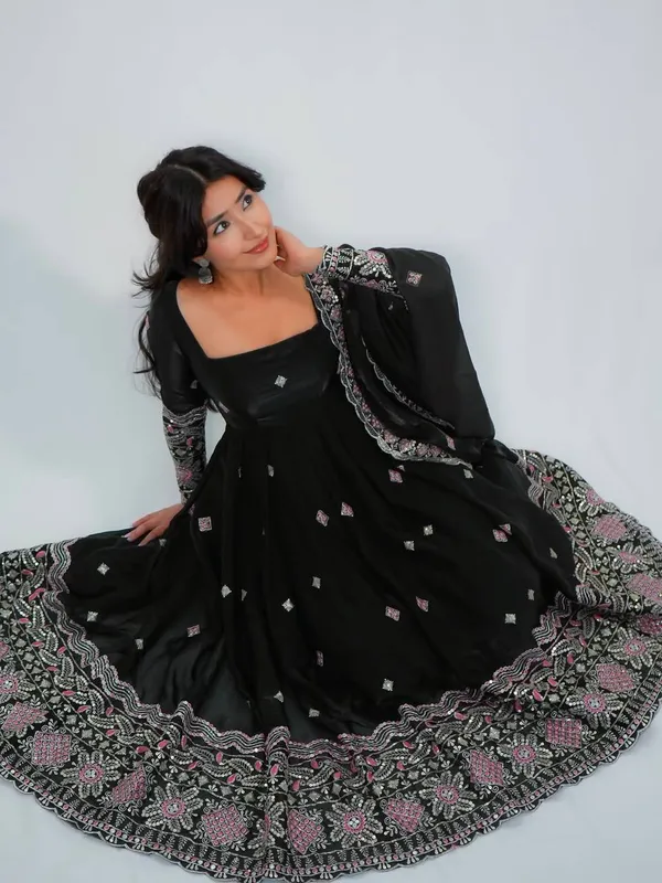 DEKEANSHKA®_Women’s_Designer_Party_Wear_Gown_Set_with_Dupatta_&_Pant_–_Black