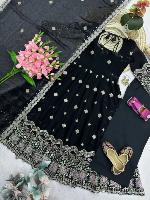 DEKEANSHKA®_Women’s_Designer_Party_Wear_Gown_Set_with_Dupatta_&_Pant_–_Black