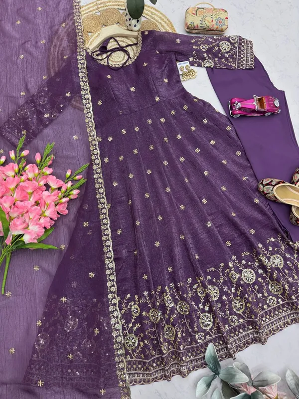 DEKEANSHKA®_Women’s_Designer_Party_Wear_Gown_Set_with_Dupatta_&_Pant_–_Deep_Purple