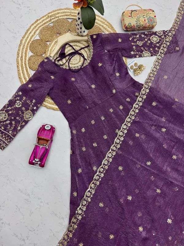 DEKEANSHKA®_Women’s_Designer_Party_Wear_Gown_Set_with_Dupatta_&_Pant_–_Deep_Purple