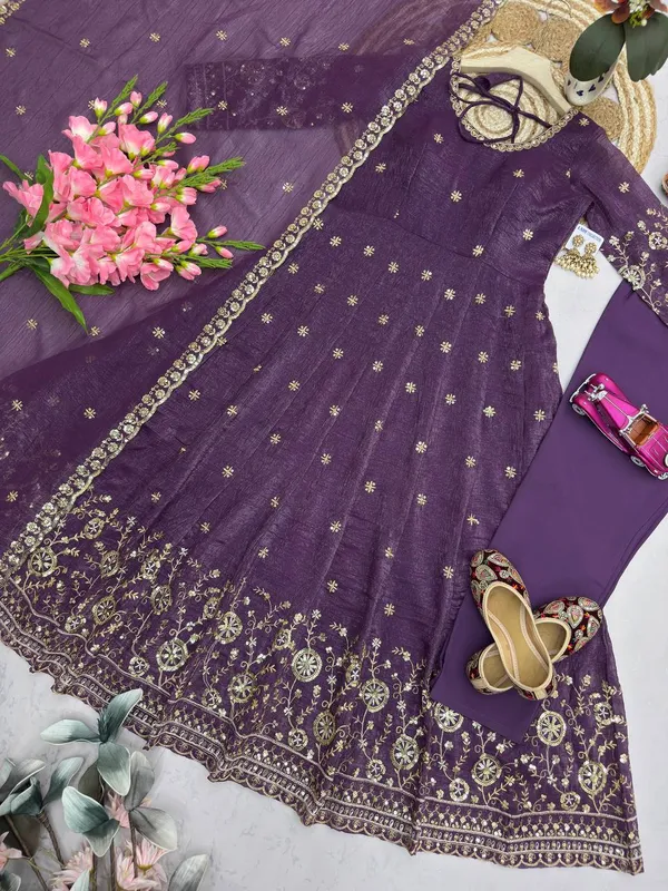 DEKEANSHKA®_Women’s_Designer_Party_Wear_Gown_Set_with_Dupatta_&_Pant_–_Deep_Purple
