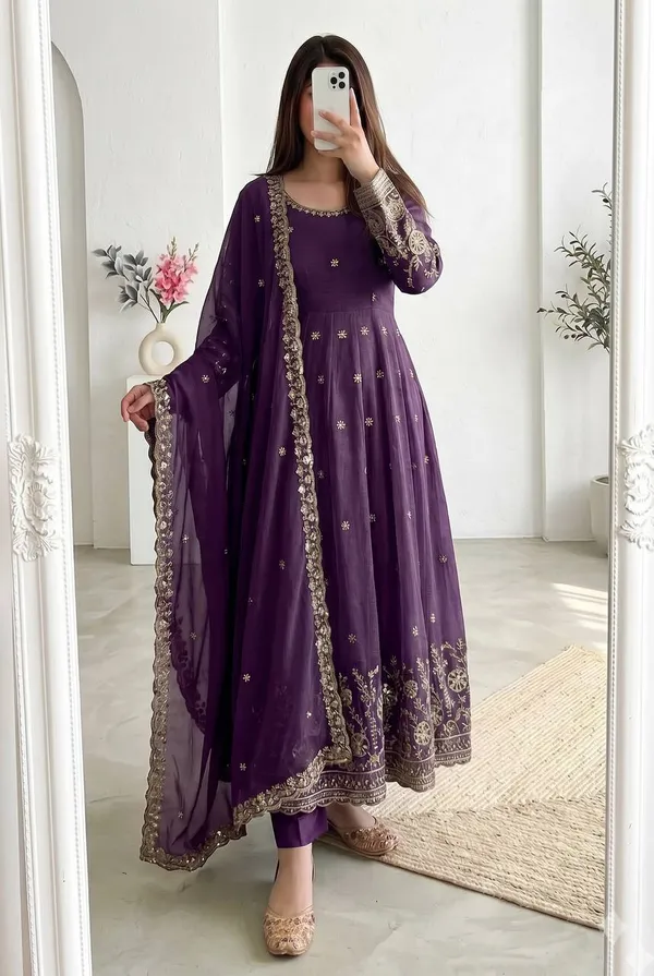 DEKEANSHKA®_Women’s_Designer_Party_Wear_Gown_Set_with_Dupatta_&_Pant_–_Deep_Purple