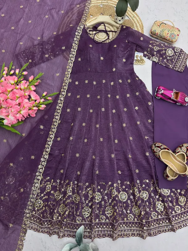 DEKEANSHKA®_Women’s_Designer_Party_Wear_Gown_Set_with_Dupatta_&_Pant_–_Deep_Purple