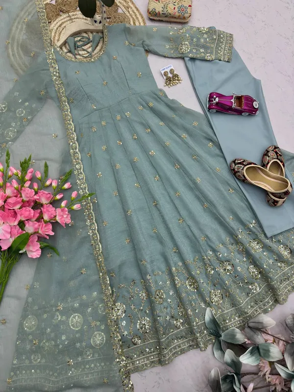 DEKEANSHKA®_Women’s_Designer_Party_Wear_Gown_Set_with_Dupatta_&_Pant_–_Dusty_Blue