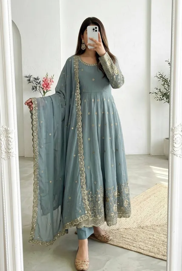 DEKEANSHKA®_Women’s_Designer_Party_Wear_Gown_Set_with_Dupatta_&_Pant_–_Dusty_Blue