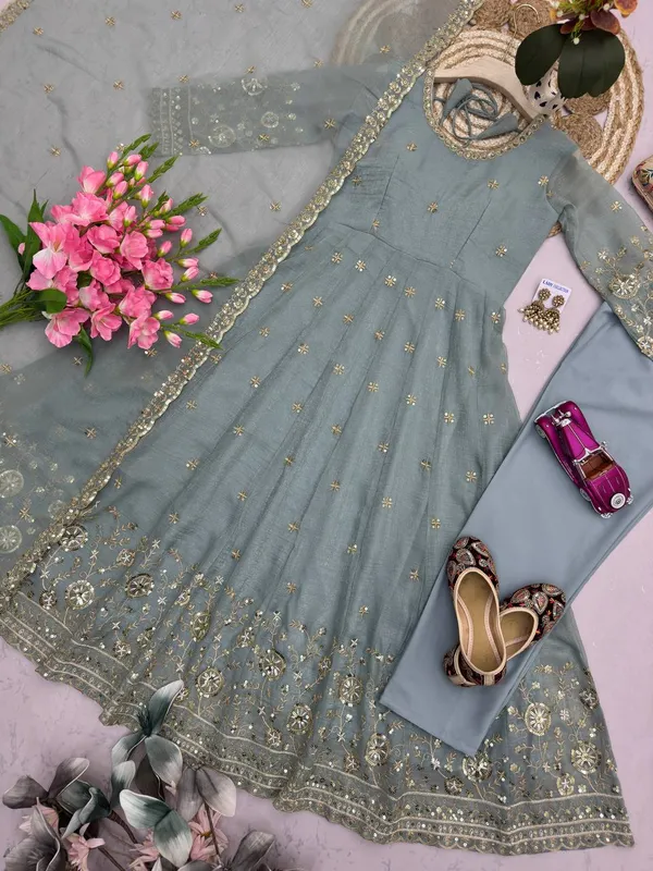 DEKEANSHKA®_Women’s_Designer_Party_Wear_Gown_Set_with_Dupatta_&_Pant_–_Dusty_Blue