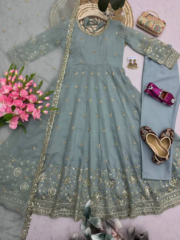 DEKEANSHKA®_Women’s_Designer_Party_Wear_Gown_Set_with_Dupatta_&_Pant_–_Dusty_Blue