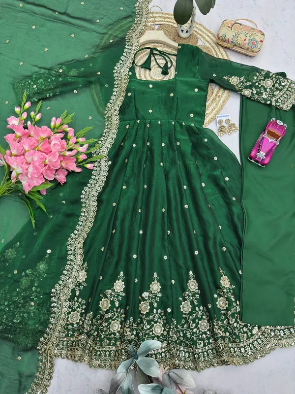 DEKEANSHKA®_Women’s_Designer_Party_Wear_Gown_Set_with_Dupatta_&_Pant_–_Green