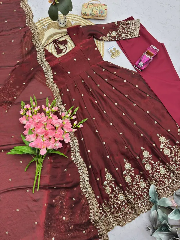 DEKEANSHKA®_Women’s_Designer_Party_Wear_Gown_Set_with_Dupatta_&_Pant_–_Maroon