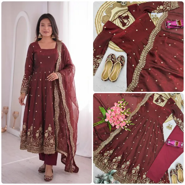 DEKEANSHKA®_Women’s_Designer_Party_Wear_Gown_Set_with_Dupatta_&_Pant_–_Maroon