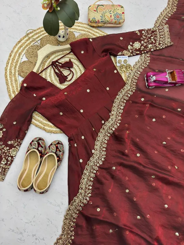 DEKEANSHKA®_Women’s_Designer_Party_Wear_Gown_Set_with_Dupatta_&_Pant_–_Maroon