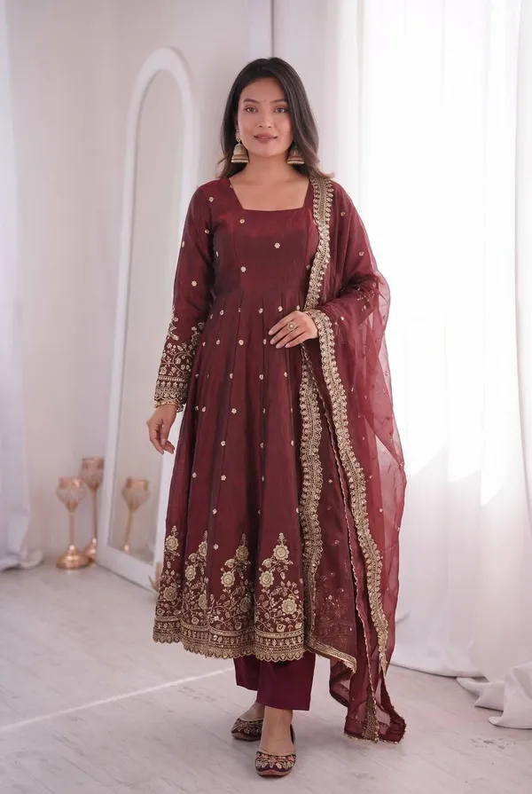 DEKEANSHKA®_Women’s_Designer_Party_Wear_Gown_Set_with_Dupatta_&_Pant_–_Maroon