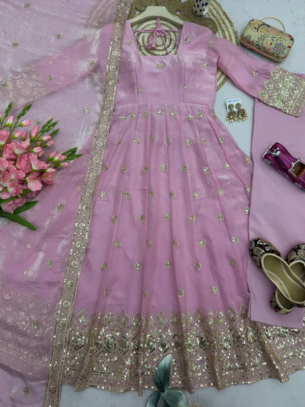 DEKEANSHKA®_Women’s_Designer_Party_Wear_Gown_Set_with_Dupatta_&_Pant_–_Pink