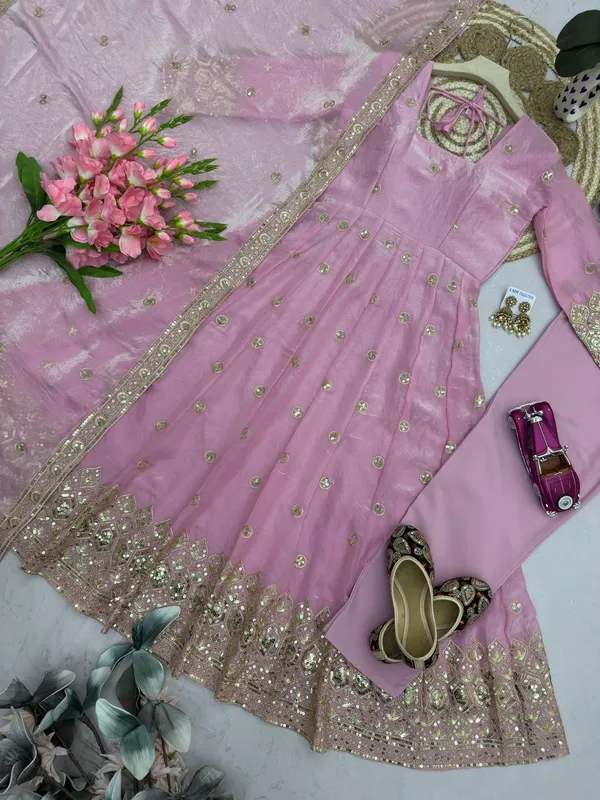 DEKEANSHKA®_Women’s_Designer_Party_Wear_Gown_Set_with_Dupatta_&_Pant_–_Pink