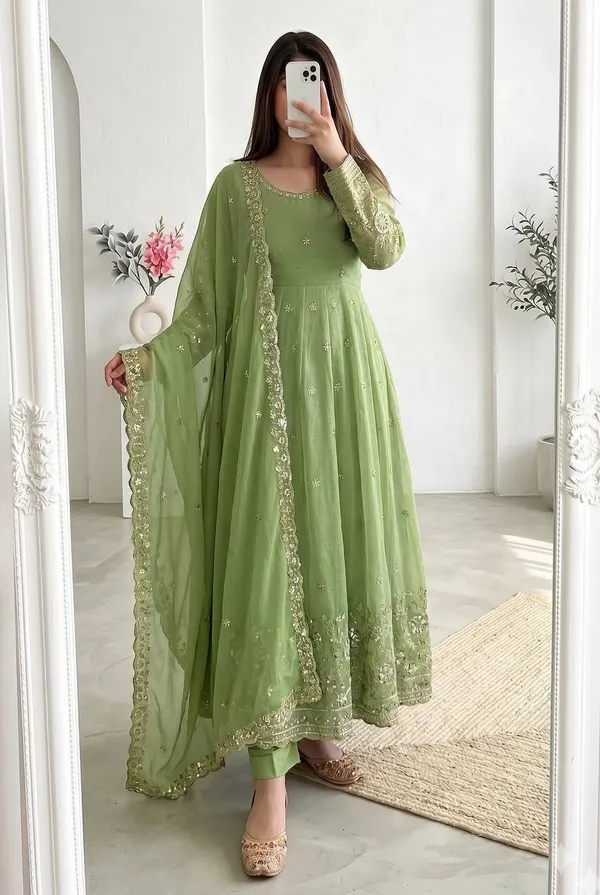 DEKEANSHKA®_Women’s_Designer_Party_Wear_Gown_Set_with_Dupatta_&_Pant_–_Pista_Green