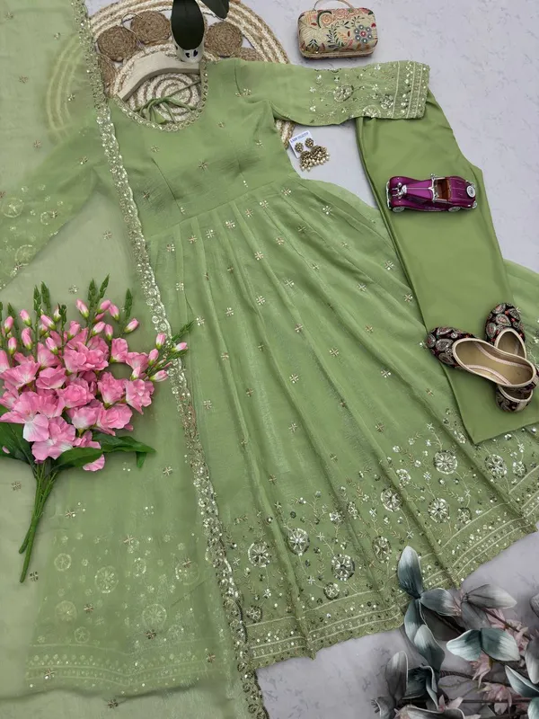 DEKEANSHKA®_Women’s_Designer_Party_Wear_Gown_Set_with_Dupatta_&_Pant_–_Pista_Green