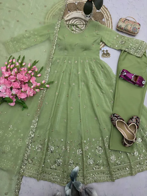 DEKEANSHKA®_Women’s_Designer_Party_Wear_Gown_Set_with_Dupatta_&_Pant_–_Pista_Green
